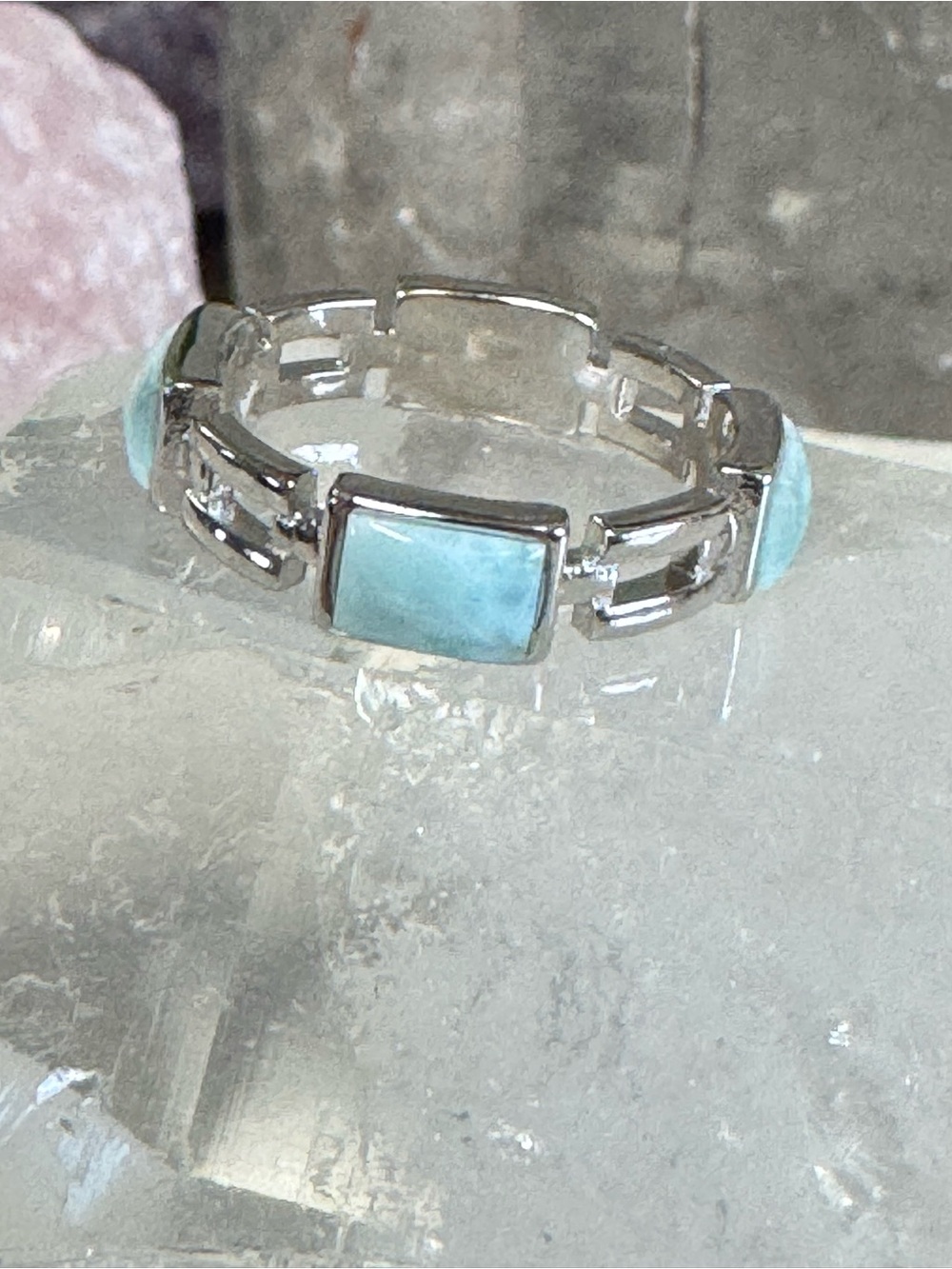 Larimar Sterling Silver Link Eternity Ring - Size 6